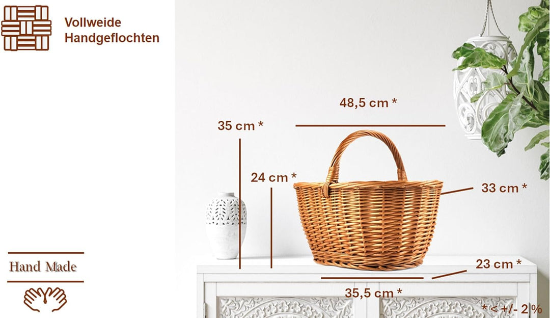 MyBer® Einkaufskorb Rattankorb Weidenkorb Flaschenkorb Geschenkkorb geflochten BTH 43/33/25-34cm sta
