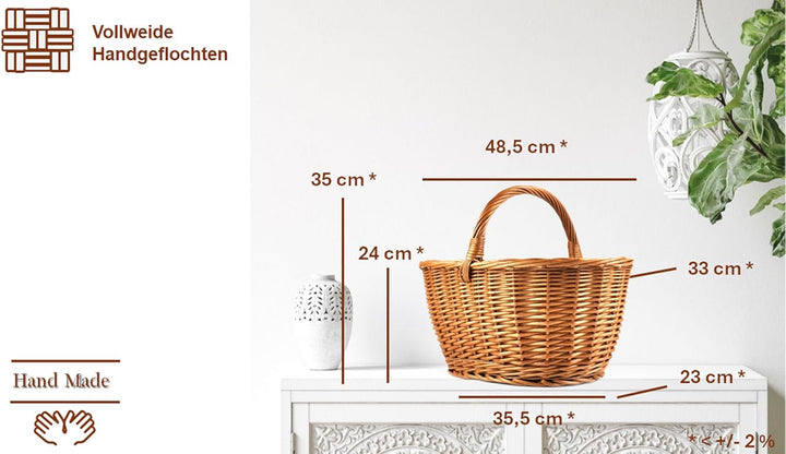 MyBer® Einkaufskorb Rattankorb Weidenkorb Flaschenkorb Geschenkkorb geflochten BTH 43/33/25-34cm sta