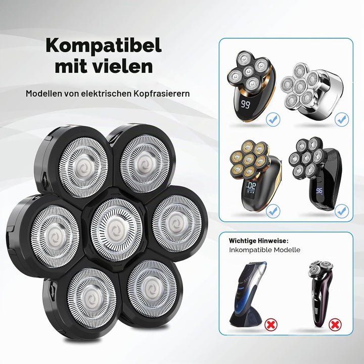 7D Elektrisch Rasierkopf, 7 Köpfe Ersatz-Rasierkopfklinge Universal Schnelle Doppelring Haarschneide
