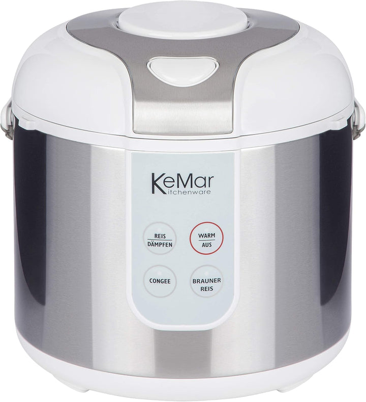 KeMar Reiskocher +GRATIS Essstäbchen (700W, 1,8l, Edelstahl) Brauner Reis, Naturreis - Keramik Besch