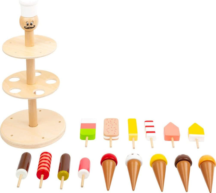 small foot Eisständer aus Holz, Zubehör für Kaufmannsladen und Kinderküche, 15 Eis-Sorten, für Kinde