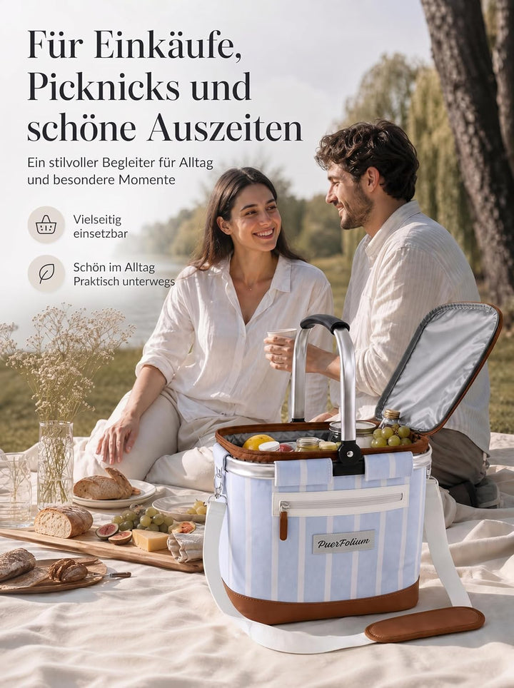 Kühltasche Einkaufskorb 20L Faltbar Isoliert Thermo mit Deckel Reissverschluss Abnehmbarer Picknickk