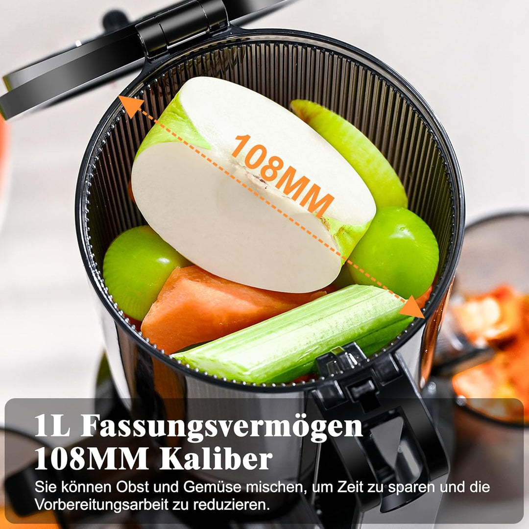Entsafter Gemüse und Obst Testsieger,Fretta 200W Entsafter Slow Juicer,Entsafter Elektrisch,108-mm F