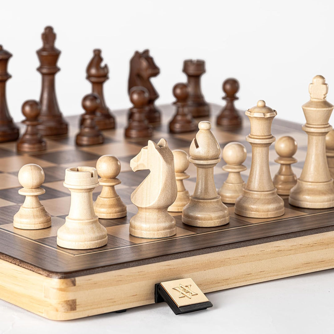 Magnetisches Schach-Set aus Holz, 38,1 cm, klappbares Brett, 7,6 cm, Königshöhe Deutscher Ritter Sta