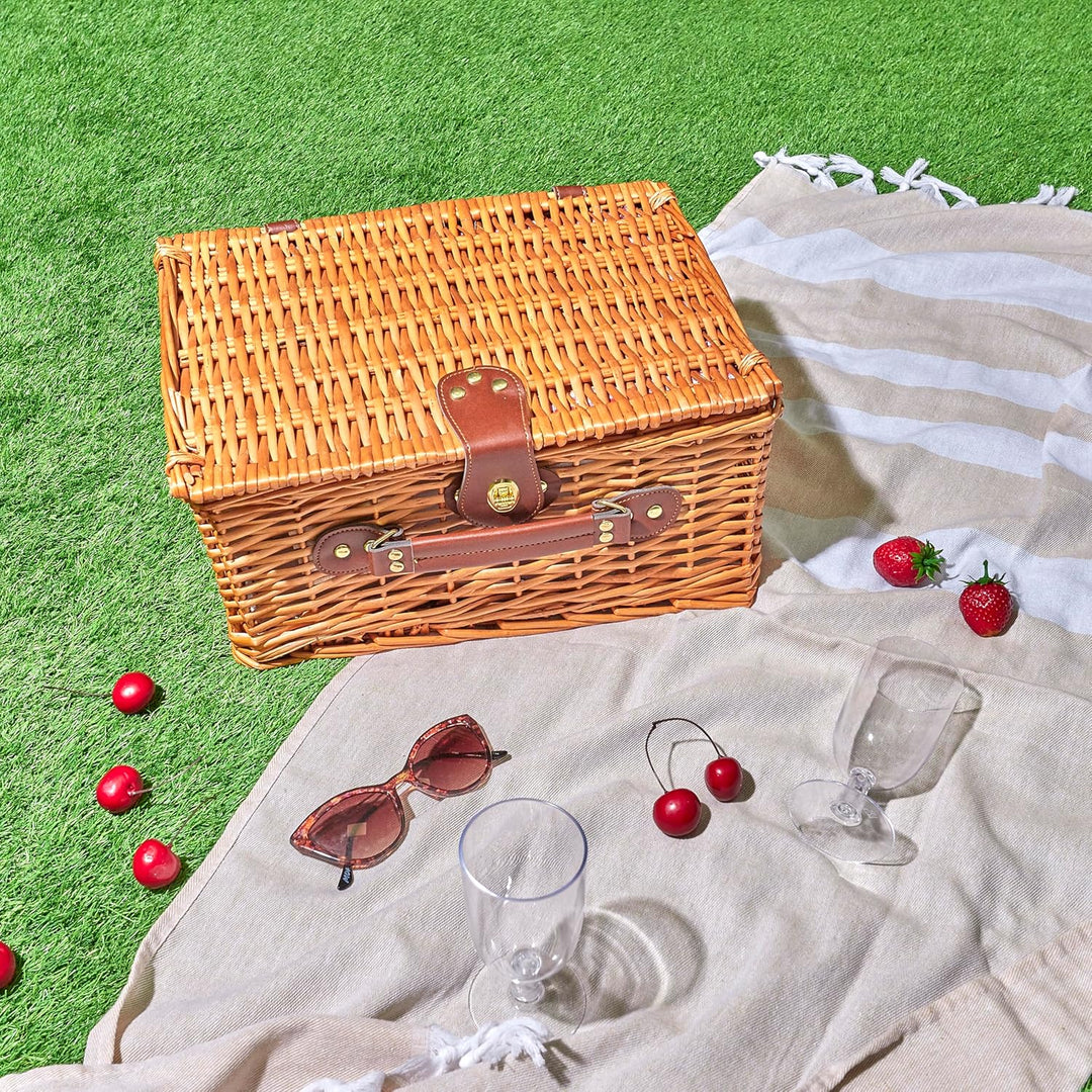 COOK CONCEPT The Home Deco Factory Wicker Picnic Basket with Garden Tableware