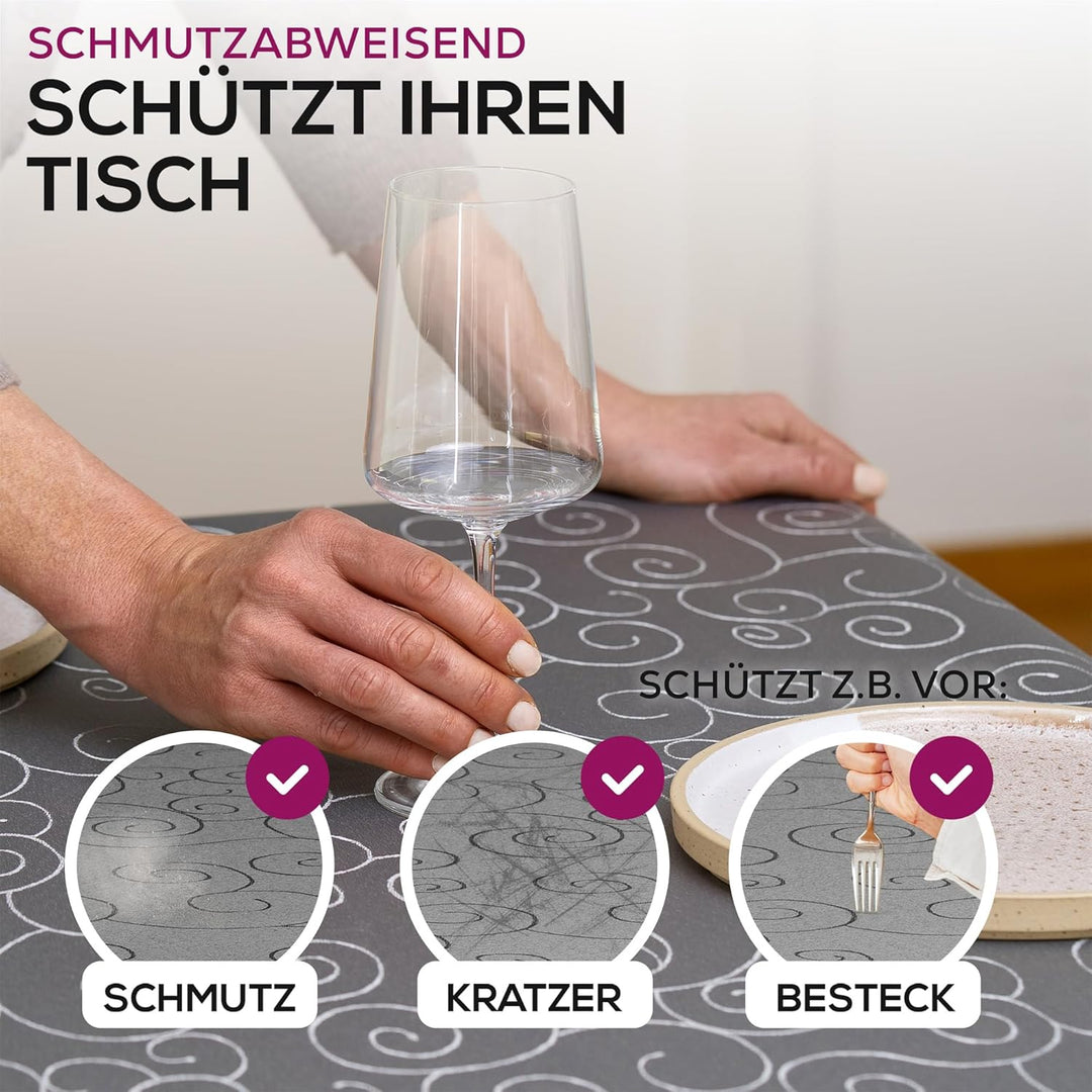 BEAUTEX Tischdecke Damast Ornamente - Bügelfreies Tischtuch - Fleckabweisende, Pflegeleichte Tischwä
