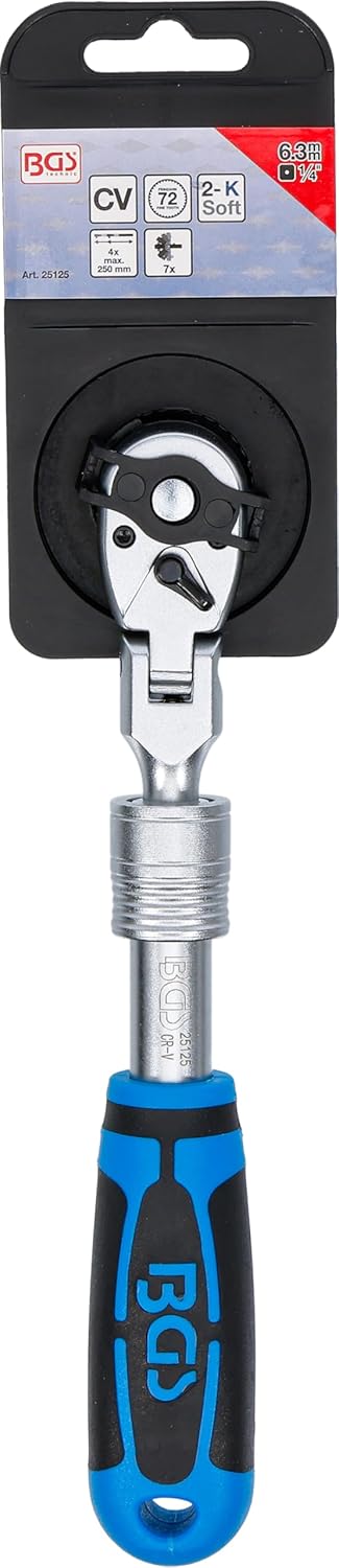 BGS Umschaltknarre, ausziehbar, abwinkelbar, 1/4" - 210 - 250 mm 25125 6,3 mm (1/4"), 6,3 mm (1/4")