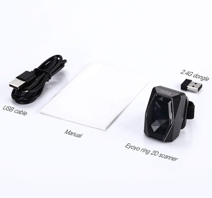 Eyoyo Wearable Finger Ring Barcode Scanner, 3-in-1 Mini USB Wired & 2.4G Wireless & Bluetooth Scanne