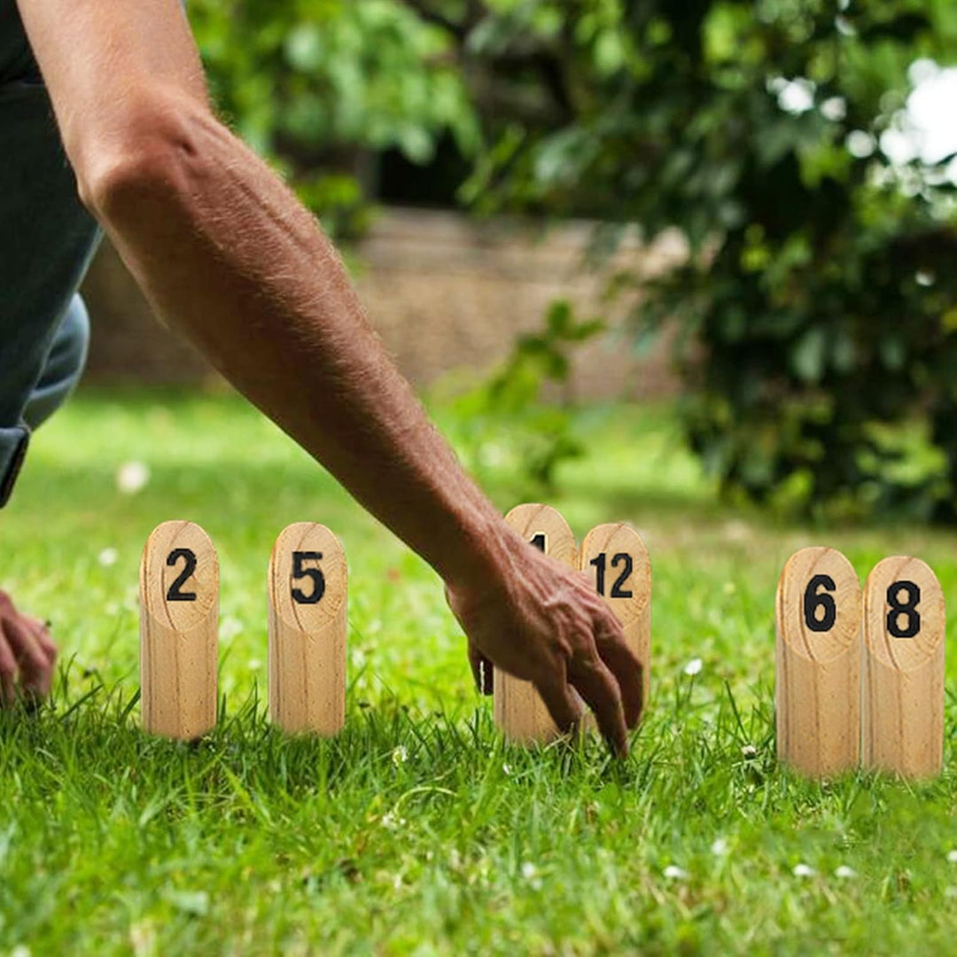 Aufun Kubb Wikingerspiel HolzWurfspiel für draussen, aus Kiefernholz und mit 12 hölzernen Zahlen, Wi