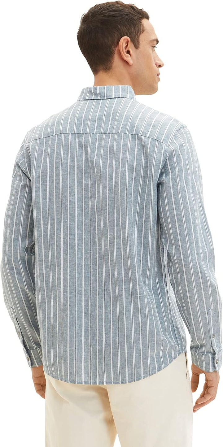 TOM TAILOR Herren Hemd mit Muster aus Leinen XL 31247 - Bluish Green Off White Stripe, XL 31247 - Bl