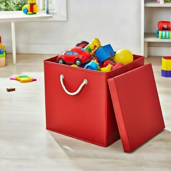 Stick&Shine Faltbare bunte Aufbewahrungsbox mit passendem Deckel - 30 x 30 x 30 cm - Rot Blau, Rot,