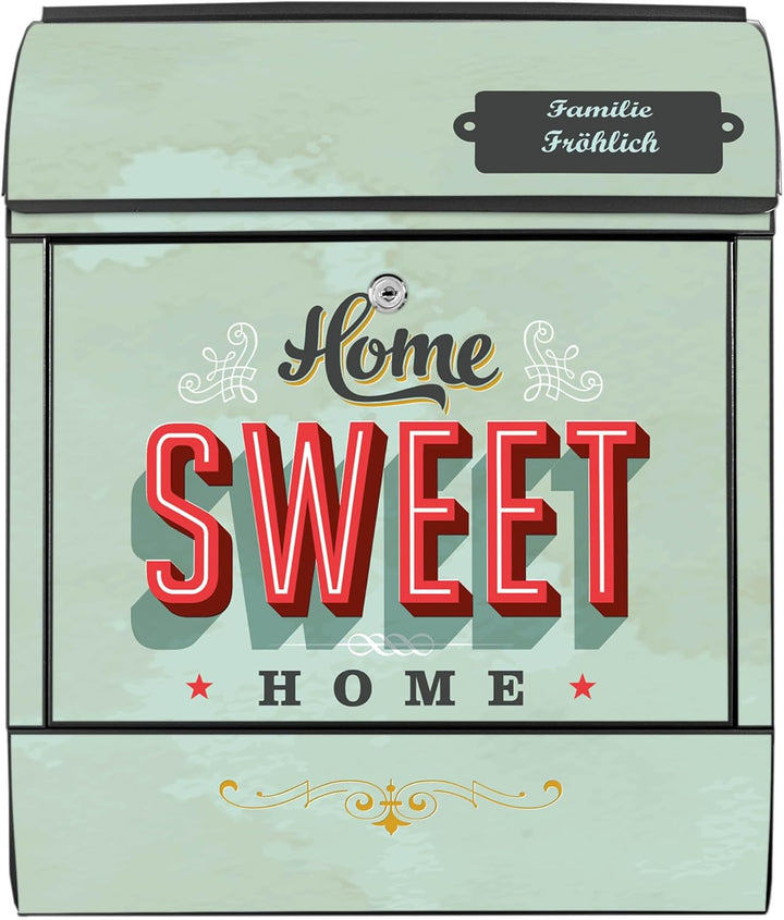 banjado® Design Briefkasten personalisiert Motiv Home Sweet Home 39x47x14cm & 2 Schlüssel - Briefkas