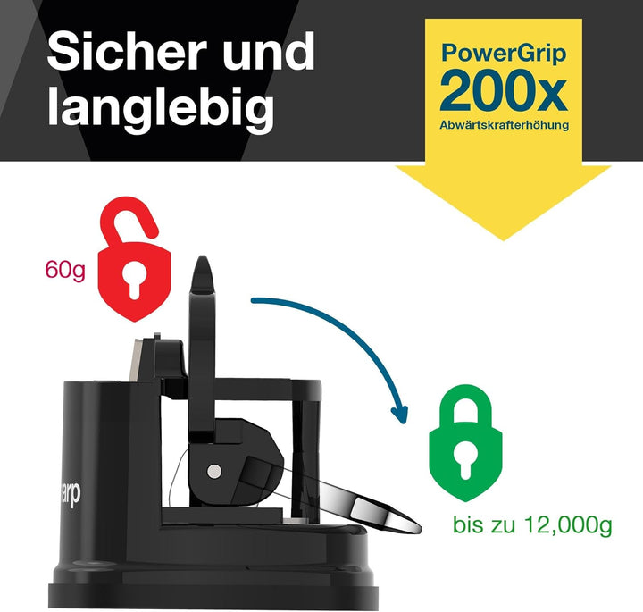 AnySharp Messerschärfer | Freihändige Sicherheit, PowerGrip Saugnapf | Sicheres Schärfen aller Küche