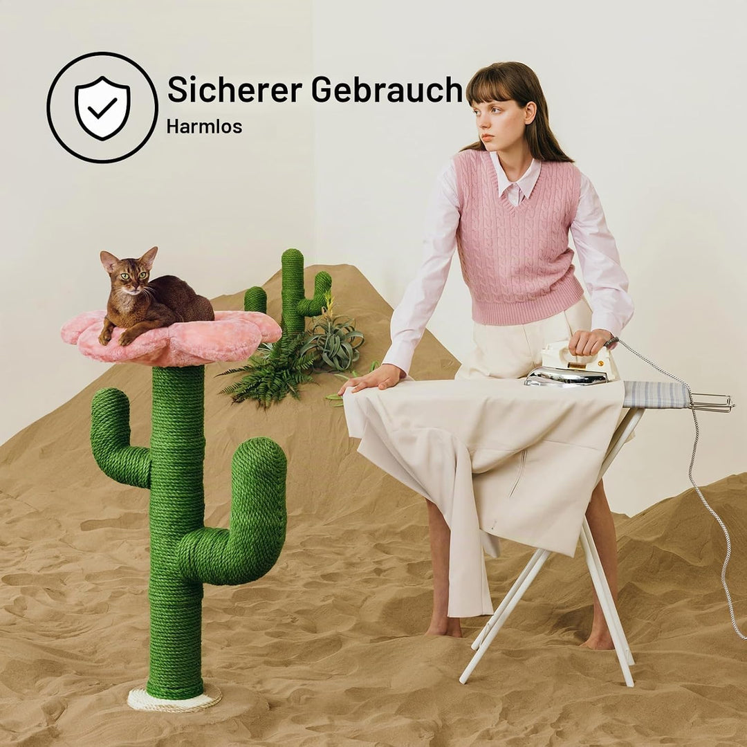 VETRESKA Kratzbaum mit Bett, 105 cm, Kratzbaum für Wohnungskatzen, extra grosser Sisal-Kratzbaum, ro