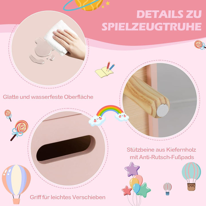 DREAMADE Kinderregal mit offener Ablage und Kiste, Spielzeug-Organizer mit Massivholzbeine, Spielzeu