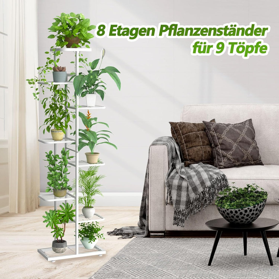 MAIJIAJU Blumenständer Metall (8 Etagen Weiss), 8 Etagen Weiss