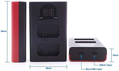 Baxxtar Pro LP-E6 Akku Pack / 2040mAh / mit 18602 LCD DUAL Ladegerät (Eingang USB-C und MicroUSB) 2x