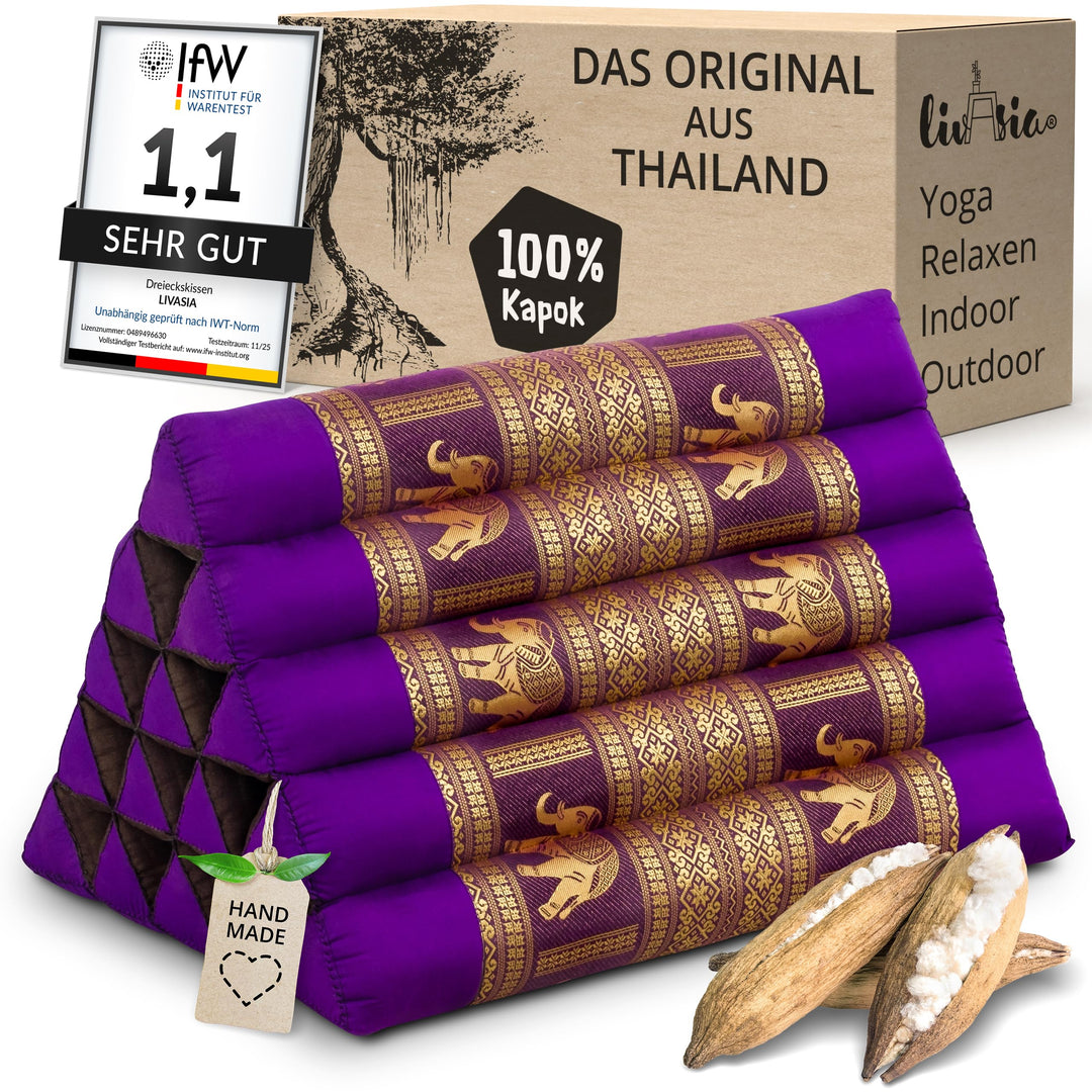 livasia Rückenstützkissen extrahoch mit Thaiseide - 38x55x35cm - Dreieckskissen für Garten/Balkon, K