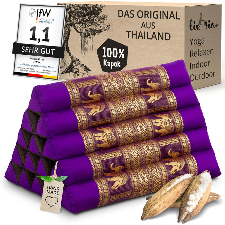 livasia Rückenstützkissen extrahoch mit Thaiseide - 38x55x35cm - Dreieckskissen für Garten/Balkon, K