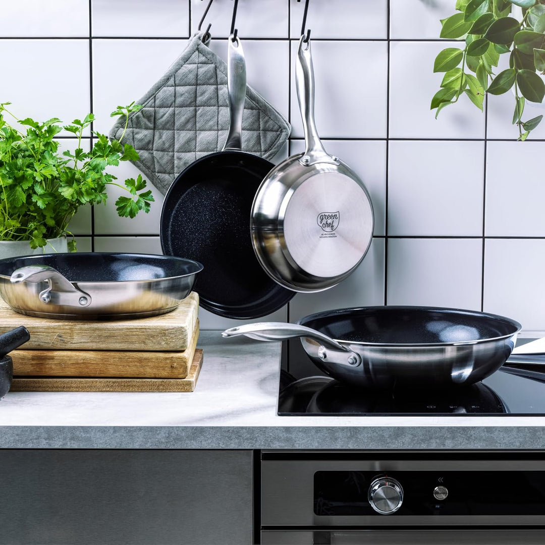 GreenChef Profile Plus Gesunde Keramik Antihaft-Edelstahl 28 cm/3,6 Liter Wok, PFAS-frei, Induktion,