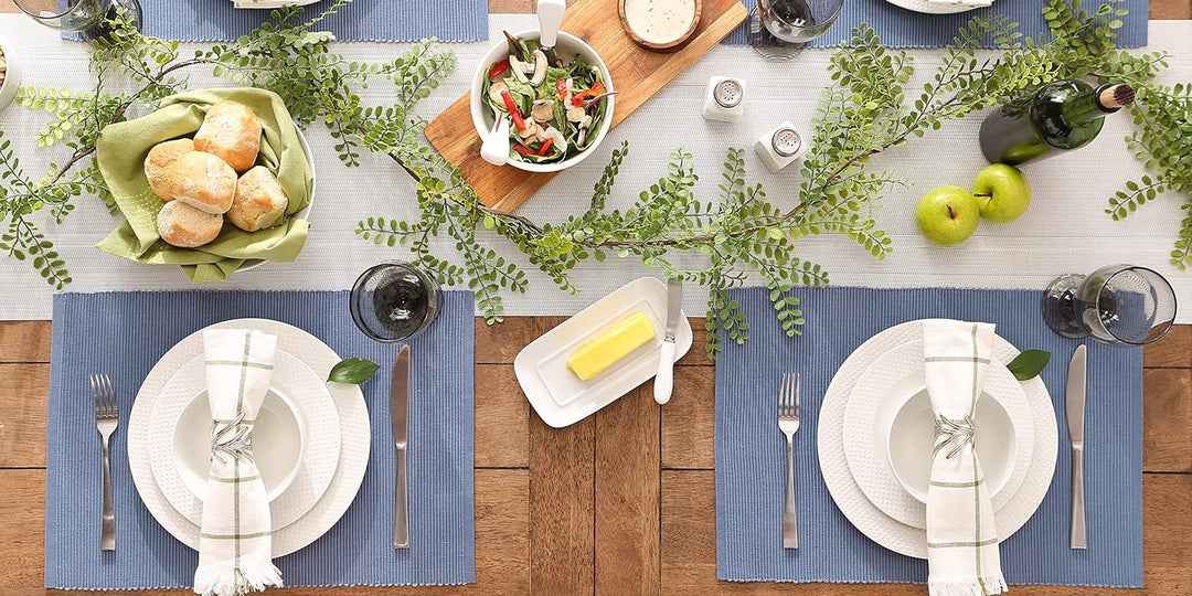 DII Platzdeckchen-Set, 100% Baumwolle, gerippt, Blau Jay, 33 x 48 cm, 6-teilig, Stonewash Blue, 13x1