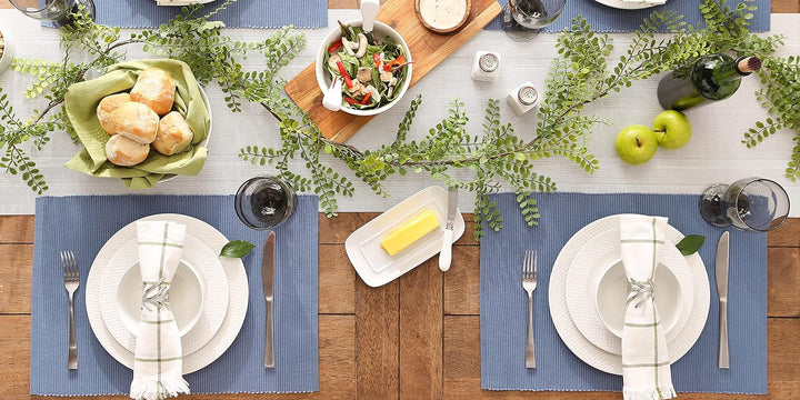 DII Platzdeckchen-Set, 100% Baumwolle, gerippt, Blau Jay, 33 x 48 cm, 6-teilig, Stonewash Blue, 13x1