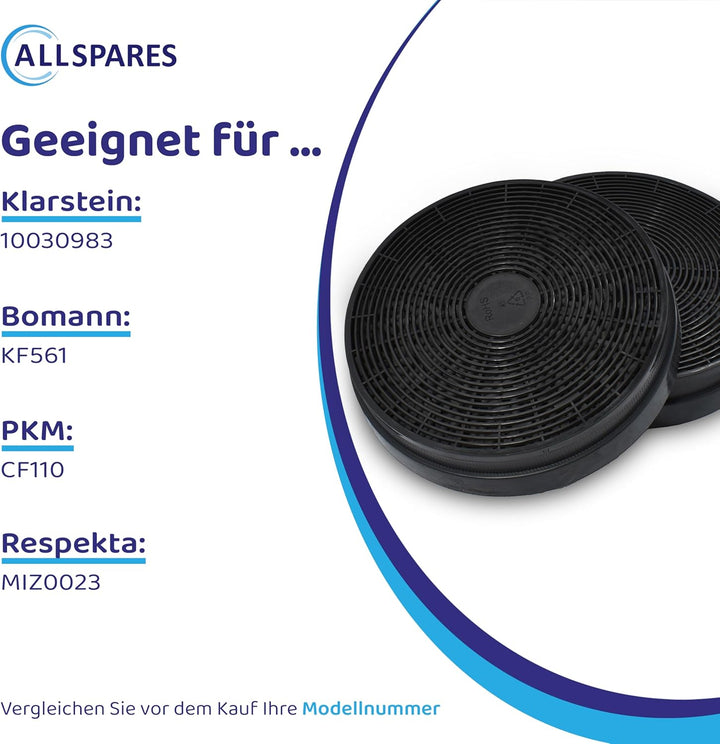 AllSpares Aktivkohlefilter (x4) für Dunstabzugshauben geeignet für Bomann KF561, PKM CF110 und Respe