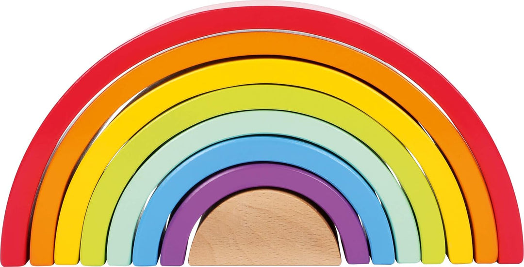 Small Foot Holzbausteine Grosser Regenbogen aus Holz, Stapelspiel für Feinmotorik, ab 12 Monaten, 69