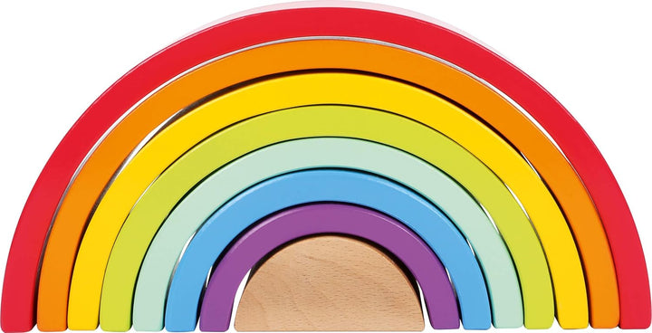 Small Foot Holzbausteine Grosser Regenbogen aus Holz, Stapelspiel für Feinmotorik, ab 12 Monaten, 69