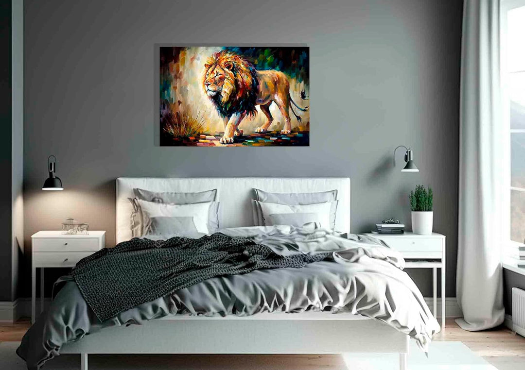 Artley Prints - Löwe Spaziergang Abstrakte Wandleinwand für Wohnzimmer, Schlafzimmer, Wildtiere, Bil