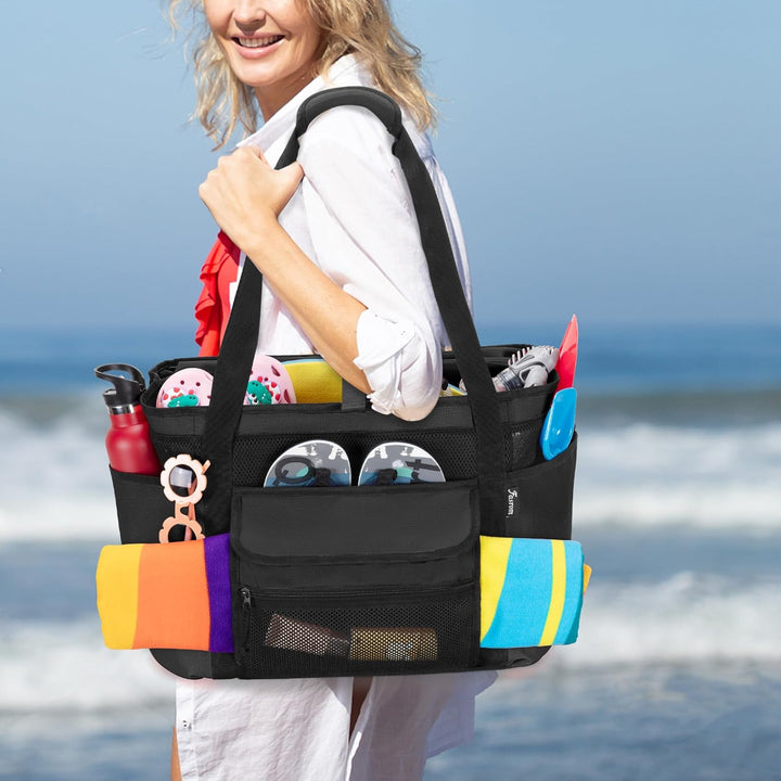Fasrom Strandtasche XXL mit isolierter Kühltasche, Wasserdichte Strandtasche mit Trocken-Nass-Trennu