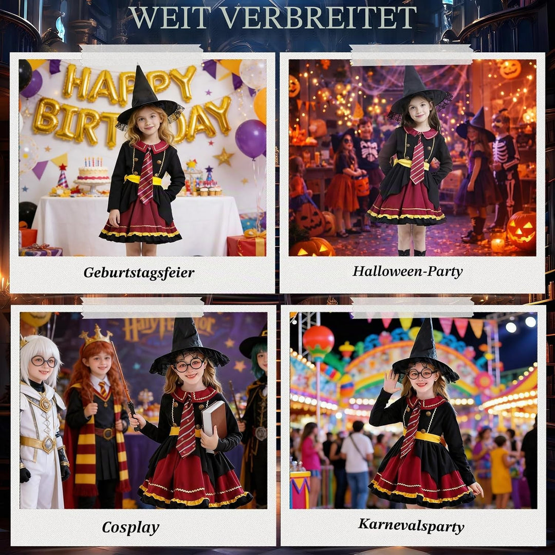 Zauberer Cosplay Kostüm, 4 Stück Magier Kostüm für Mädchen und Damen, Zauberer Outfit Set mit Lolita