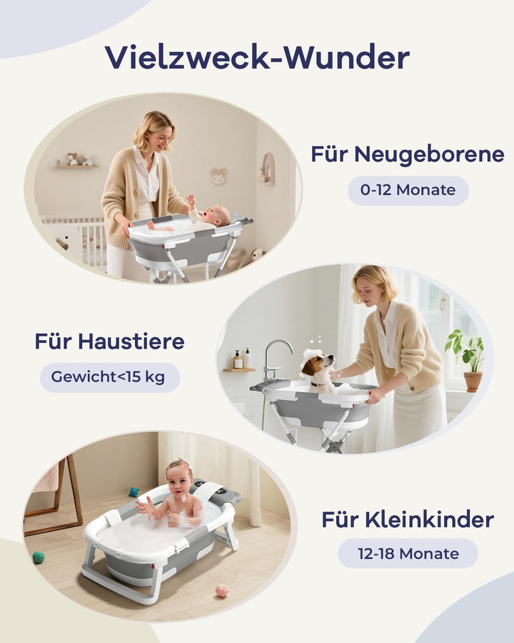 COOSEYA Baby Badewanne mit Gestell für 0-18 Monate, Faltbare Babybadewanne mit Stützpolster und Temp
