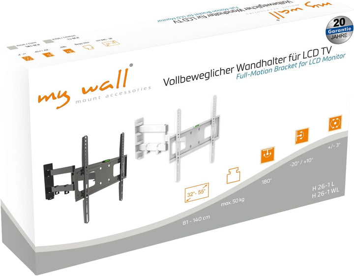 mywall H26-1WL TV-Wandhalterung 81,3cm (32) - 139,7cm (55) Neigbar+Schwenkbar, Rotierbar weiss, weis