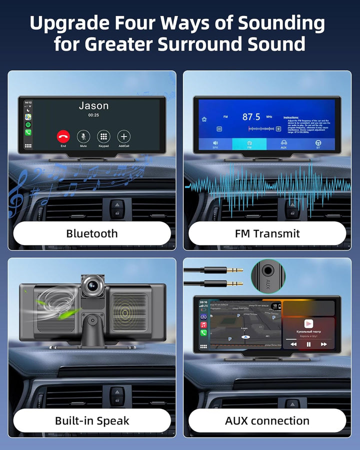Wireless Carplay Android Auto Display mit 2.5K Dashcam Auto Vorne Hinten 10.26 Zoll Touchscreen Carp