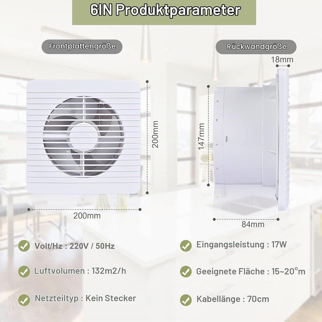 FanGoFast Badlüfter 150mm, Badezimmer Lüfter Leiser mit Rücklaufklappe, 17W Leistungsstarke Wandvent