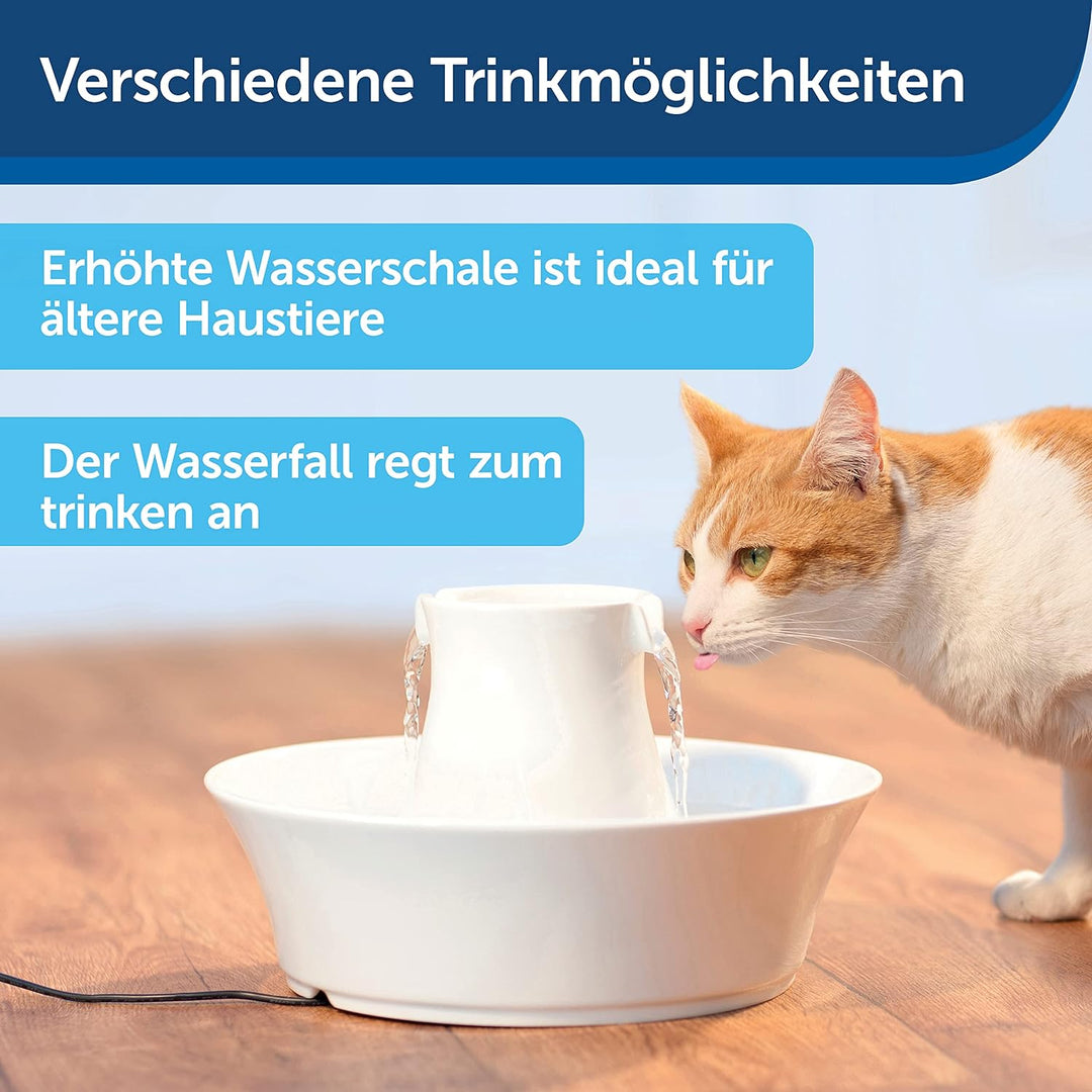 PetSafe Drinkwell Keramik-Trinkbrunnen Avalon, Gefiltertes Trinkwasser für Hunde und Katzen, 2 L Was