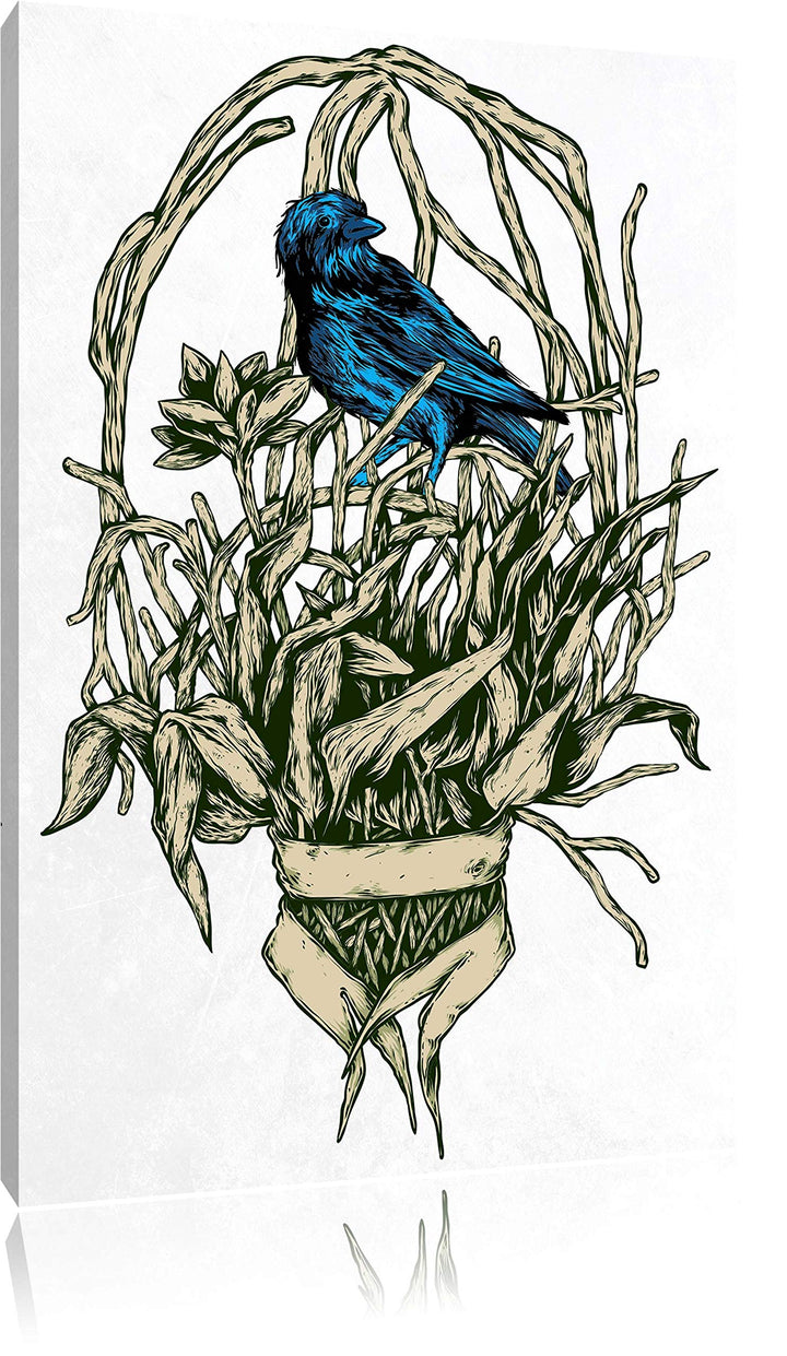 Pixxprint Blue Bird White Bild auf Leinwand, XXL riesige Bilder fertig gerahmt mit Keilrahmen, Kunst