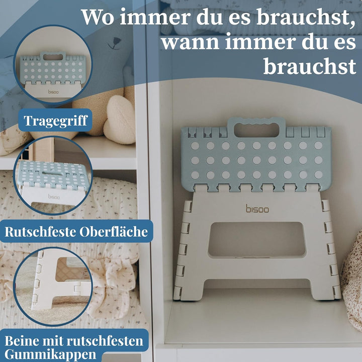 BISOO Tritthocker Kinder 22 cm - Klapphocker Faltbar 120Kg für Bad & Küche - Hocker Klappbar für Kin