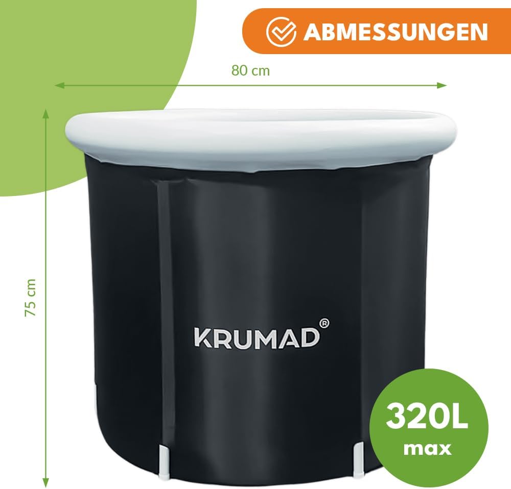 Eistonne 320 L – Faltbare Badewanne Erwachsene – Outdoor Kaltbad Wanne mit Pumpe, Abdeckung, Ventil
