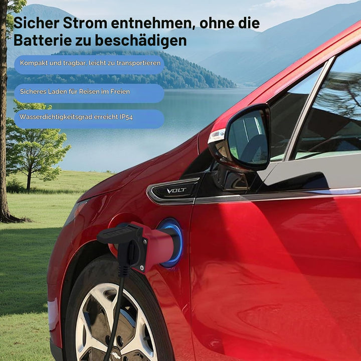 V2L Adapter für EV, 3,5 kW, 16 A, 220 V, Fahrzeugadapter zum Laden – Typ 2 auf Aussen-Schuko-Entlade