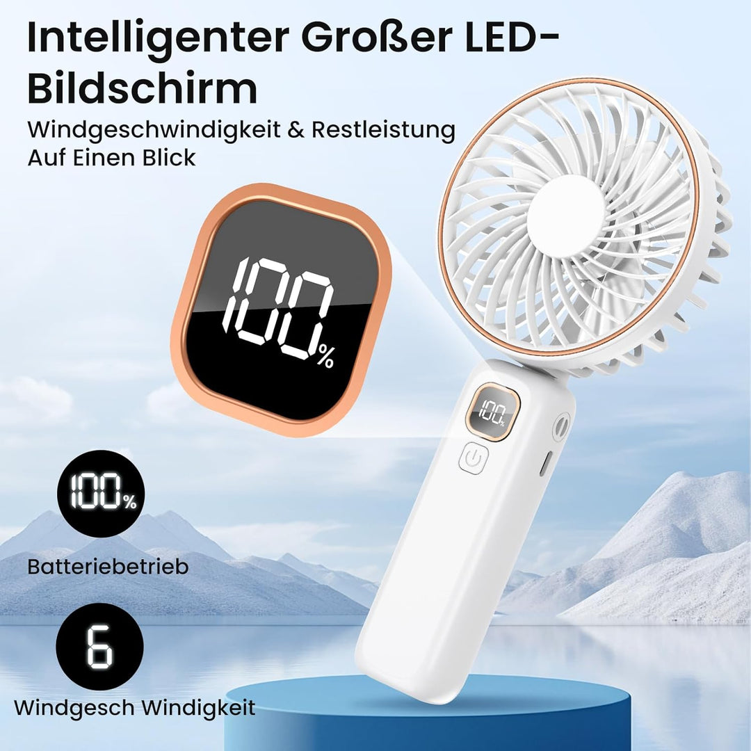 Handventilator, Mini Ventilator Tragbarer mit LCD Display &amp; 6 Stufen,Leiser USB Ventilator mit 4000m