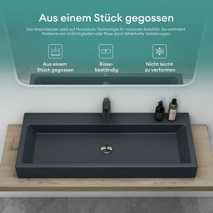 Mai & Mai Breite: 100cm Waschbecken Aufsatz-Waschschale Hänge-Becken Mineralguss in matt Anthrazit 1