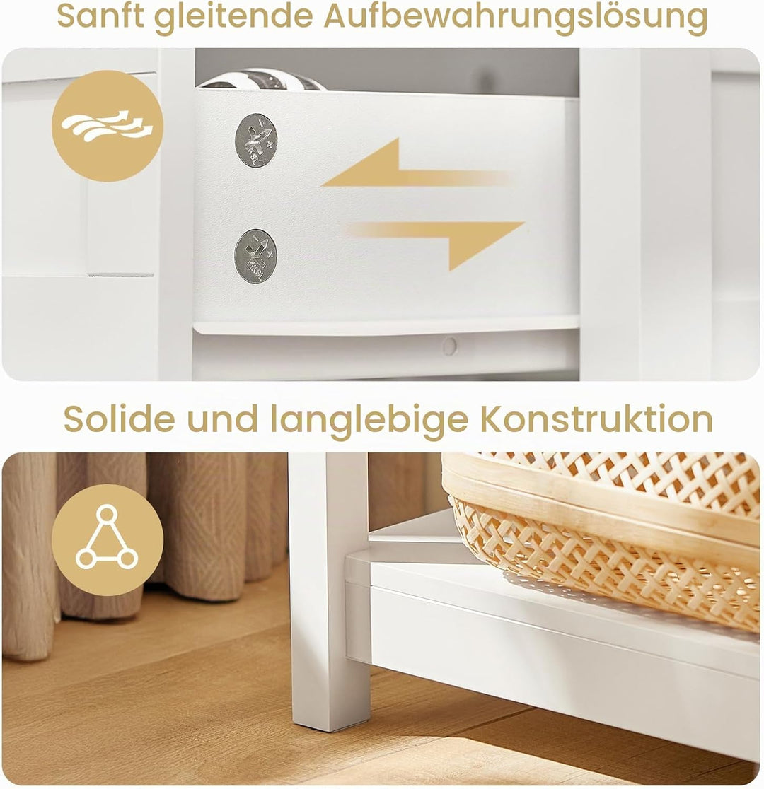 SoBuy® FBT46-W Beistelltisch Nachttisch Couchtisch in weiss mit Einer Schublade und 2 Ablagen BHT ca