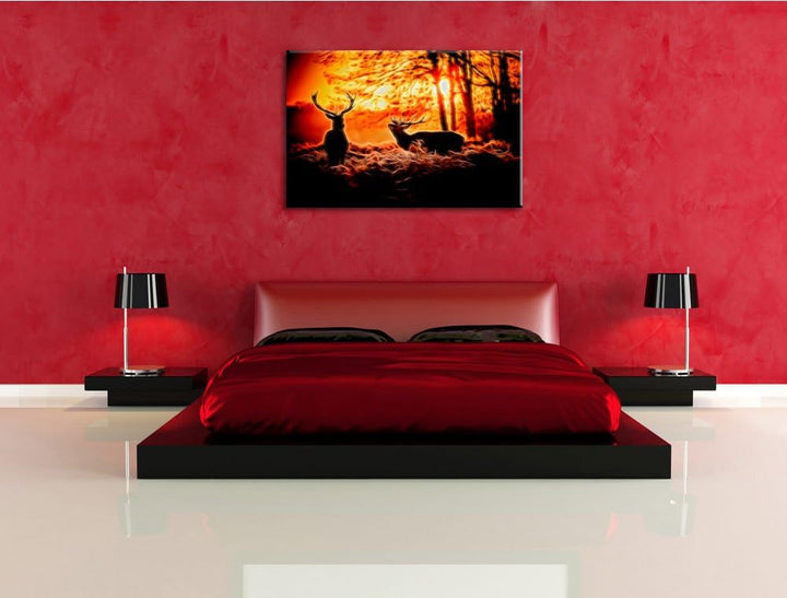 Dark Hirsch Rivalen kämpfen Deluxe Format: 100x70 cm auf Leinwand, XXL riesige Bilder fertig gerahmt