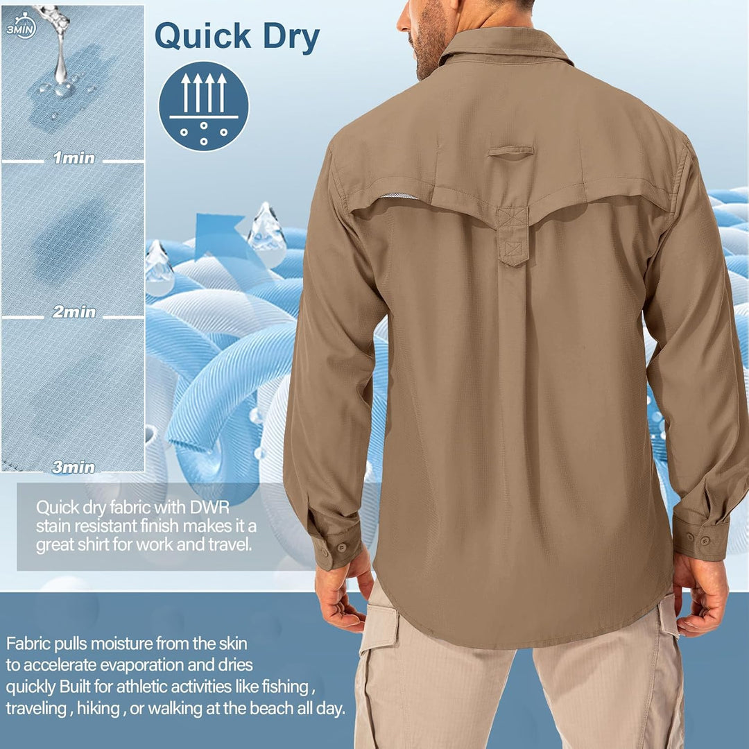 Hemd Herren Safari UPF50+ UV Schutz Wanderhemd Herren Langarm Funktionshemd Outdoorhemd Atmungsaktiv