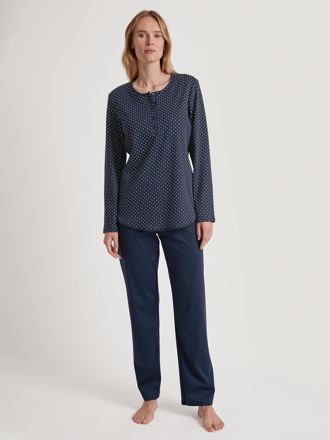 CALIDA Midnight Dreams Pyjama, lang Damen, aus 100% Dicker Baumwolle 36-38 Peacoat Blue, 36-38 Peaco