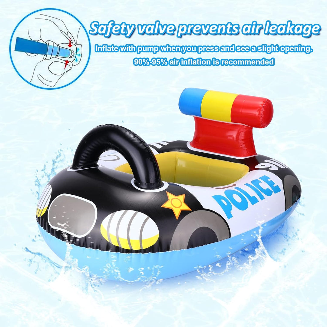 Pwsap Cartoon Baby Schwimmring,Streifenwagen Float Aufblasbar Schwimmhilfe Ring Mit Sitz, Doppelgrif