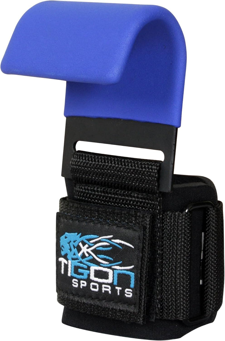 TIGON-Griffhilfen für Gewichtheben von Tigon Sports, Befestigung am Handgelenk, mit Hakengriffen, bl