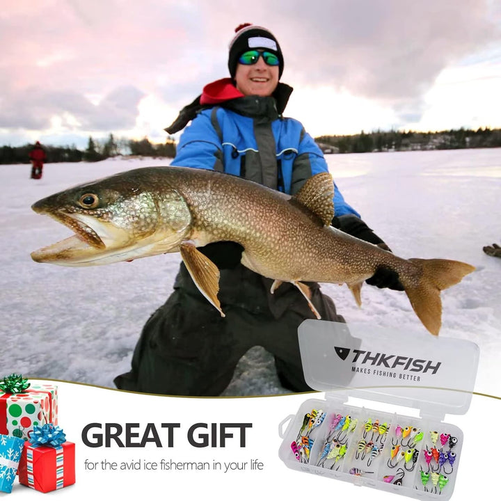 THKFISH Eisangeln Jigs Kit Eisangeln Köder für Zander Barsch Jigs Köpfe zum Eisangeln Tackle Panfish
